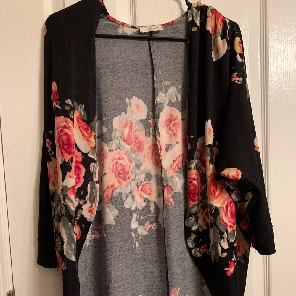 Black flower printed cardigan
